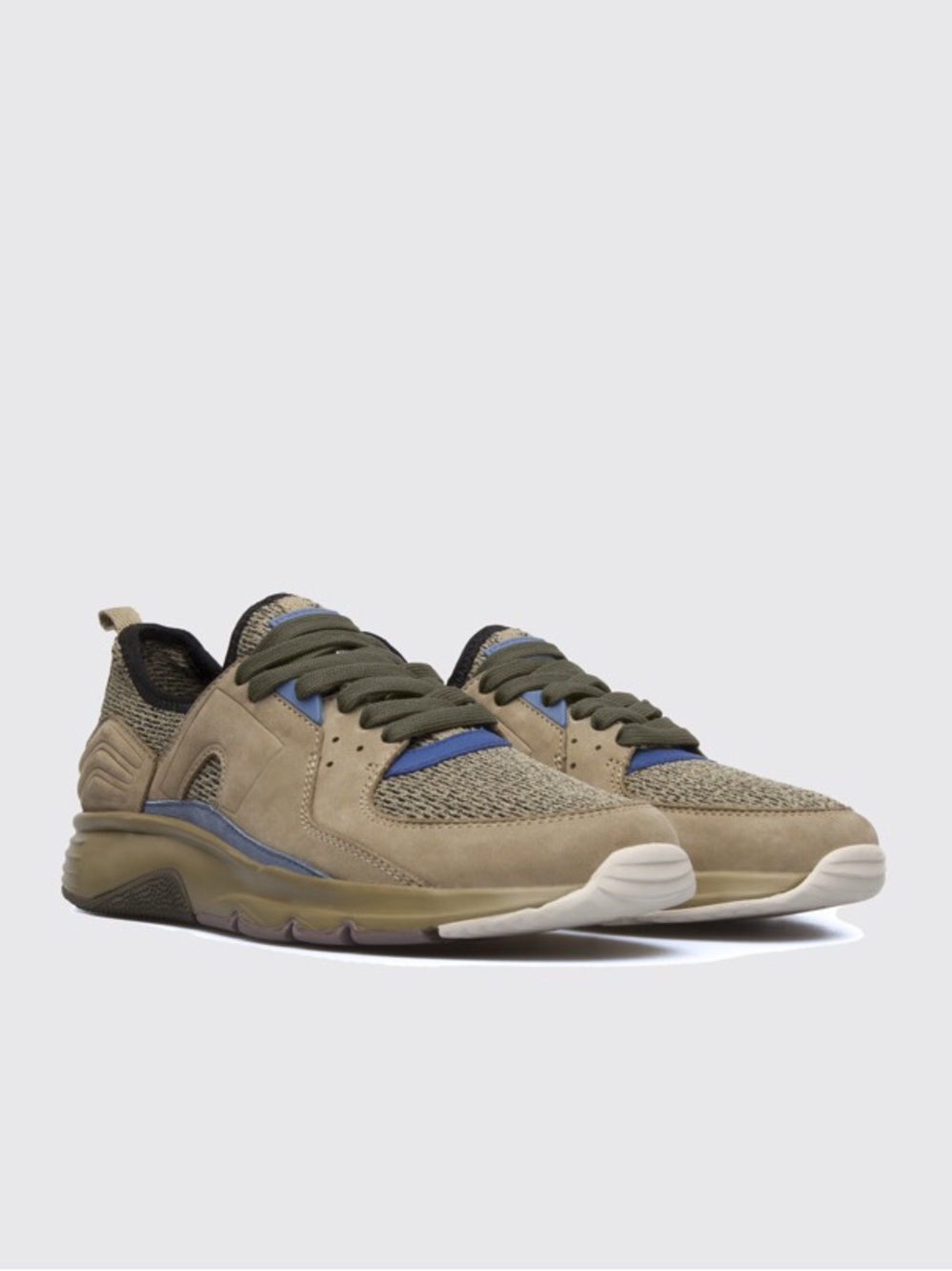 Camper Drift Trail Sneakers Earth Tone Mesh Suede Olive Tan Blue Womens 37 US 7